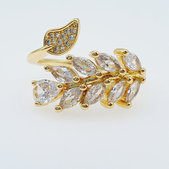 "18K Gold Plated Lovely Leaf Design Open Wedding Ring, FB16FA1068 - Picture 5 of 6